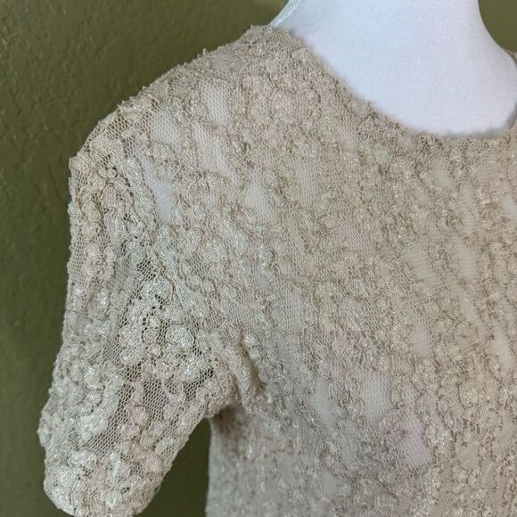 Vintage Victoria Secret Women’s M White Label Cream Tan Lace Short Sleeve Top - Picture 2 of 5